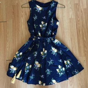 🍋 cheery lemon print navy summer dress 🍋